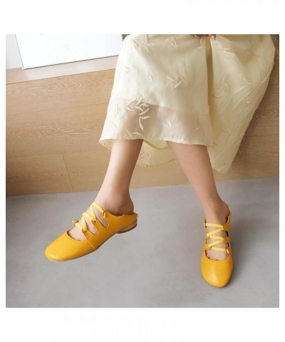 Women's Girls Mary Janes Ballet Flats Round Toe Comfort Elastic Slip On Ballerina Dress Walking Shoes Yellow $22.68 Flats