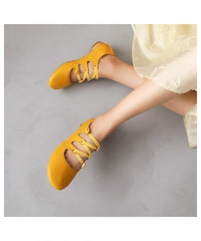 Women's Girls Mary Janes Ballet Flats Round Toe Comfort Elastic Slip On Ballerina Dress Walking Shoes Yellow $22.68 Flats