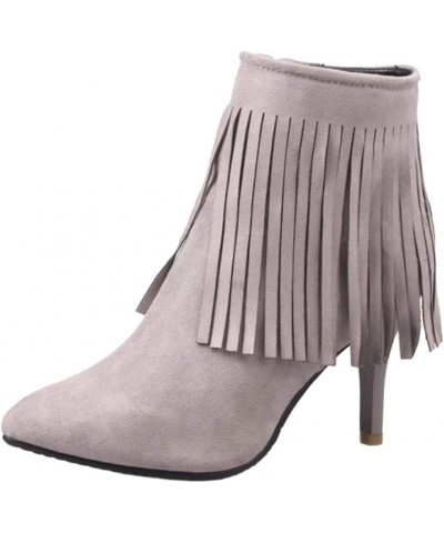 Women Ankle Tassel Boots Pink $27.35 Boots