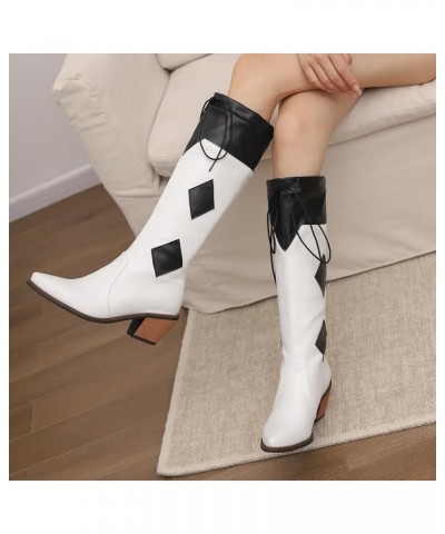 Women Pull On Warm Knee High Embroidered Cowboy Boots White 2 $32.65 Boots