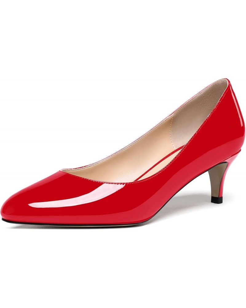 Women's Cute Solid Slip On Round Toe Patent Leather Low Kitten Heel Pumps Shoes 2 Inch Red $26.65 Pumps