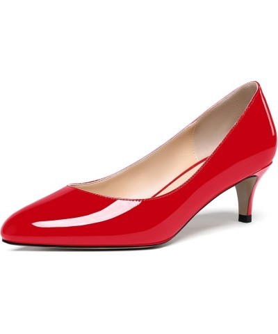 Women's Cute Solid Slip On Round Toe Patent Leather Low Kitten Heel Pumps Shoes 2 Inch Red $26.65 Pumps