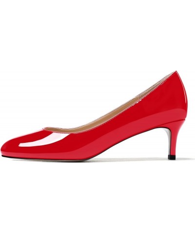 Women's Cute Solid Slip On Round Toe Patent Leather Low Kitten Heel Pumps Shoes 2 Inch Red $26.65 Pumps