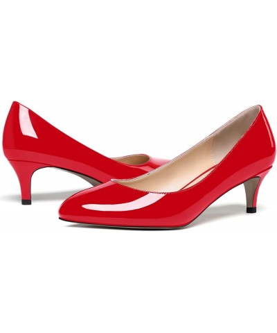 Women's Cute Solid Slip On Round Toe Patent Leather Low Kitten Heel Pumps Shoes 2 Inch Red $26.65 Pumps