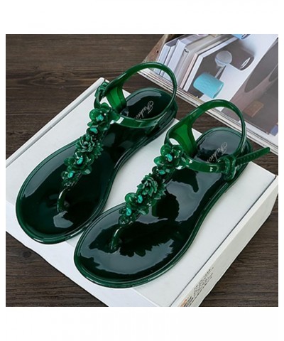 Flip Flowers Beach Slippers Summer Flops Women's Plastic Non-slip Sandals T-Buckle Women's sandals Women Wedges Sandals Green...