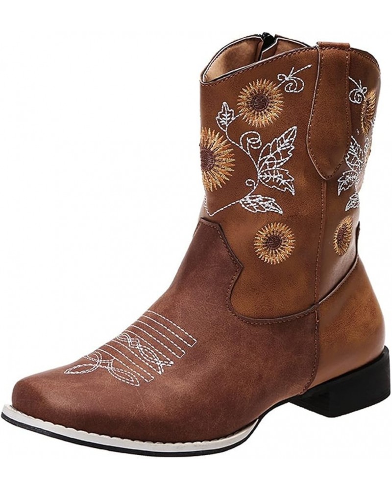 Cowboy Boots For Women Wide Calf Wide Foot Embroidered Western Cowgirl Style Knee High Chunky Heel Fashion Boot U-brown $21.3...