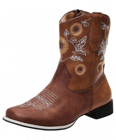 Cowboy Boots For Women Wide Calf Wide Foot Embroidered Western Cowgirl Style Knee High Chunky Heel Fashion Boot U-brown $21.3...