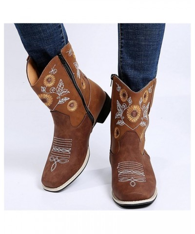 Cowboy Boots For Women Wide Calf Wide Foot Embroidered Western Cowgirl Style Knee High Chunky Heel Fashion Boot U-brown $21.3...