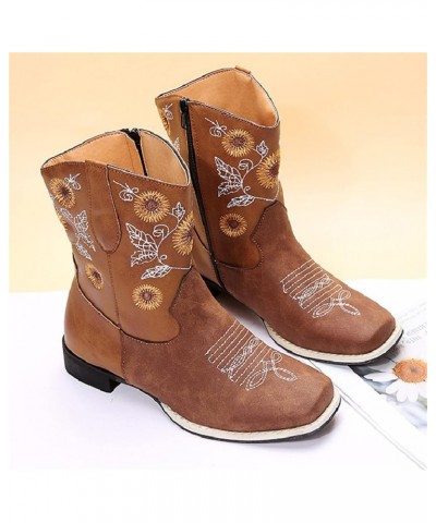 Cowboy Boots For Women Wide Calf Wide Foot Embroidered Western Cowgirl Style Knee High Chunky Heel Fashion Boot U-brown $21.3...