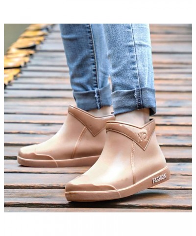 Ladies Short Rain Boots Waterproof Garden Shoes Non Slip Ladies Comfortable Insole Fashion Lightweight Ankle Rain Boots Khaki...