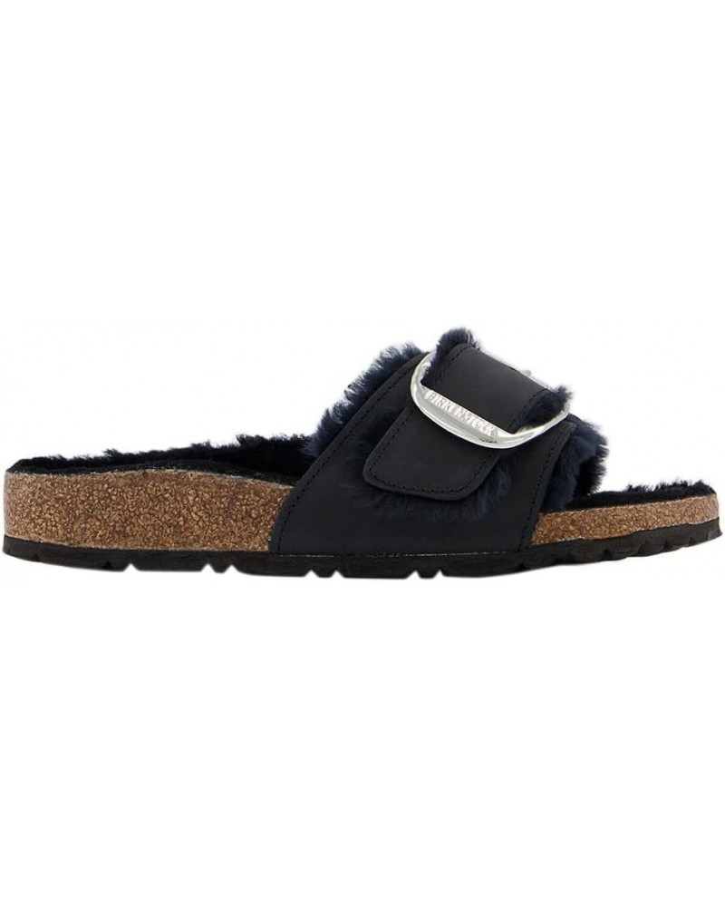 Ladies Madrid Big Buckle Shearling Smooth Leather Black Slippers Black $69.30 Sandals