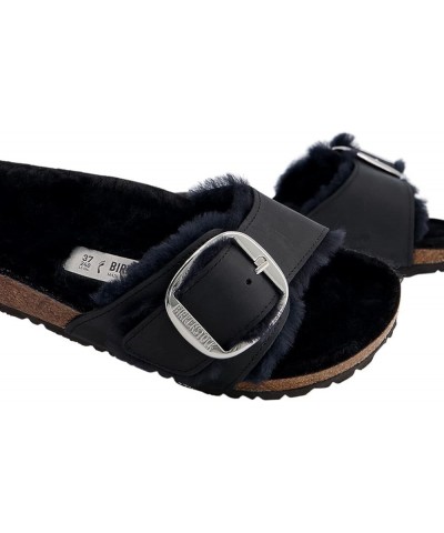 Ladies Madrid Big Buckle Shearling Smooth Leather Black Slippers Black $69.30 Sandals