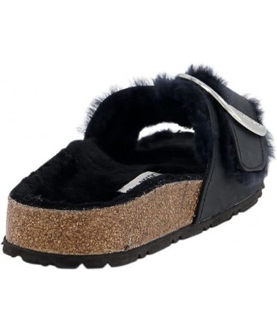 Ladies Madrid Big Buckle Shearling Smooth Leather Black Slippers Black $69.30 Sandals