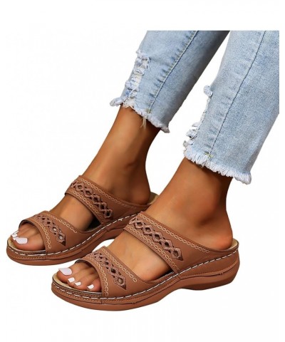 Sandals Women Dressy Casual, Sandals Women 2023 Wedge Platform Sandals Comfortable Open Toe Slip On Sandals Shoes Brown $11.7...