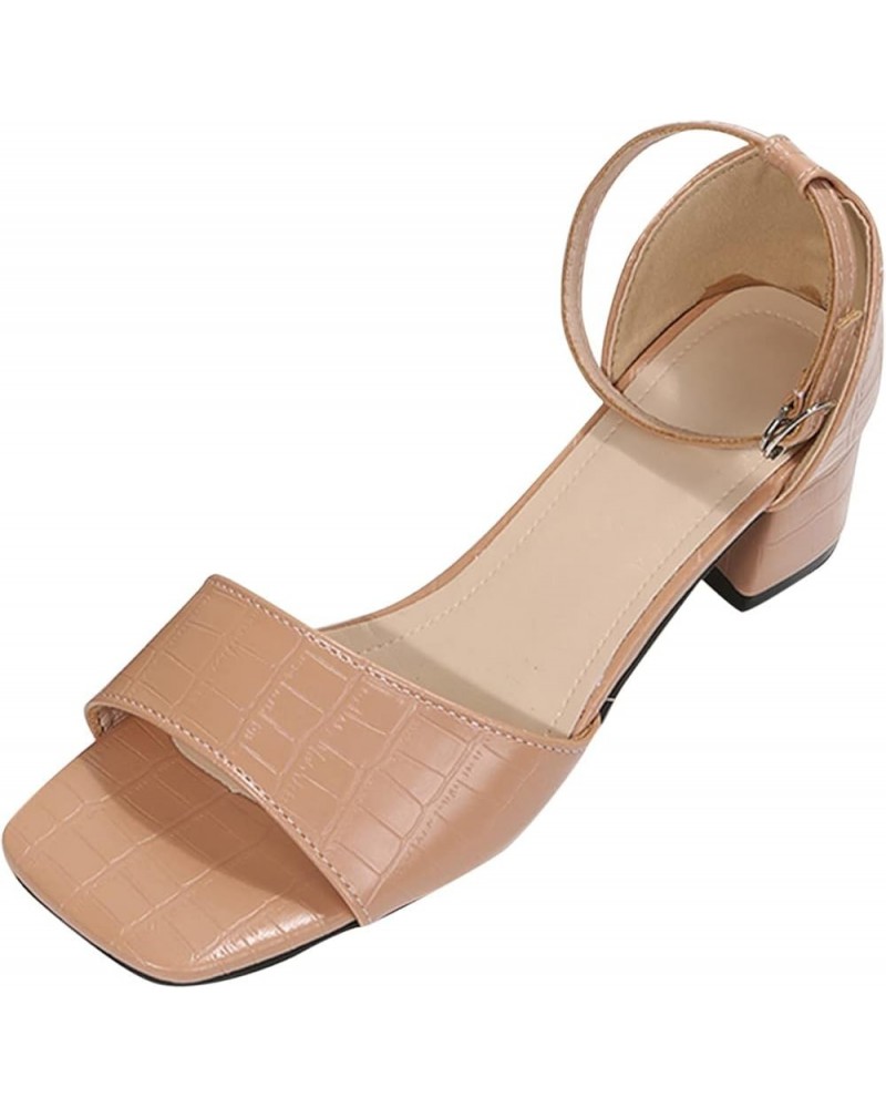 Fashion Summer Women Sandals Chunky Heel Medium Heel Leather Texture Buckle Open Toe Wedge Thong Sandals for Women Size 10 (B...