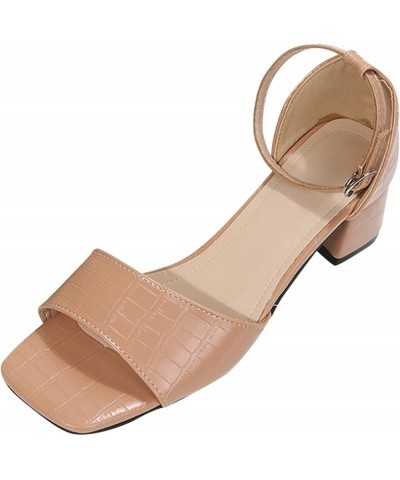 Fashion Summer Women Sandals Chunky Heel Medium Heel Leather Texture Buckle Open Toe Wedge Thong Sandals for Women Size 10 (B...