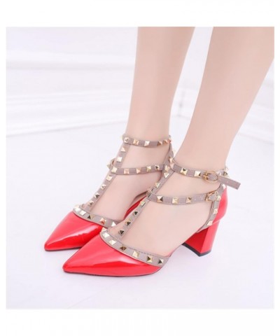 Fashion Women's Sandals 2021 Summer Pointed Rivet Buckle Sandals Women's Thick Heel Mid-Heel All-Match Trend Women's Sandals ...