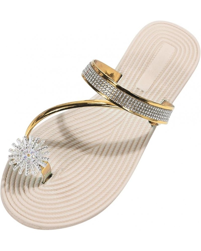 Sandals for Women Flat Slip On Shoes Shiny Rhinestone Clip On Toe Female Slippers Dress for Beach Home Casual Slides D68-gold...