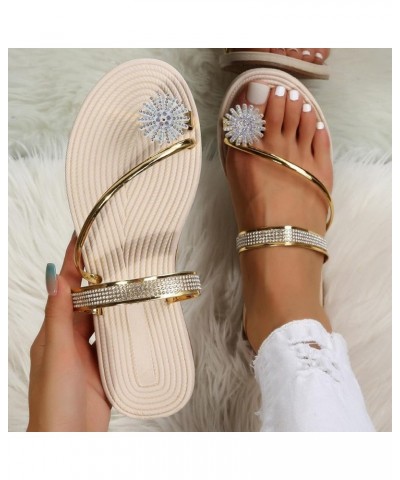 Sandals for Women Flat Slip On Shoes Shiny Rhinestone Clip On Toe Female Slippers Dress for Beach Home Casual Slides D68-gold...