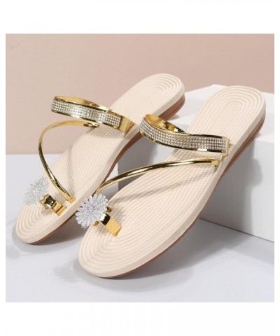 Sandals for Women Flat Slip On Shoes Shiny Rhinestone Clip On Toe Female Slippers Dress for Beach Home Casual Slides D68-gold...