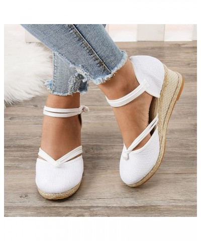 Platform Heels for Women Open Toe Elastic Strappy Espadrille Heels Casual Sandal Rhinestone Glitter Slip On Shoes 17-lwvqg-wh...