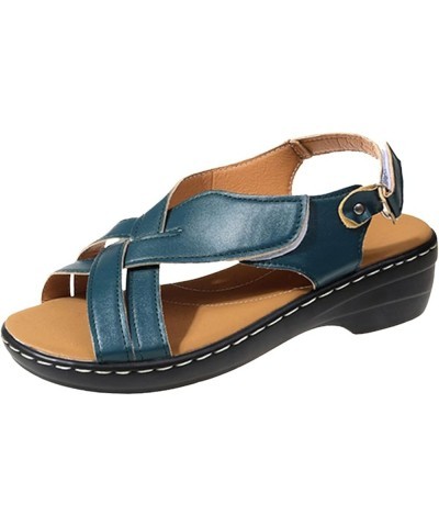 Women Retro Leather Hook Loop Wedge Sandals Crisscross Band Thong Sandals Female Non Slip Wear Resisting Beach 7 Navy $29.35 ...