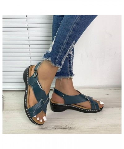 Women Retro Leather Hook Loop Wedge Sandals Crisscross Band Thong Sandals Female Non Slip Wear Resisting Beach 7 Navy $29.35 ...