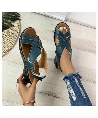 Women Retro Leather Hook Loop Wedge Sandals Crisscross Band Thong Sandals Female Non Slip Wear Resisting Beach 7 Navy $29.35 ...