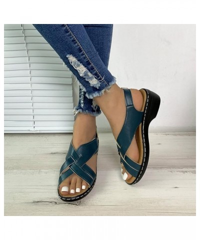 Women Retro Leather Hook Loop Wedge Sandals Crisscross Band Thong Sandals Female Non Slip Wear Resisting Beach 7 Navy $29.35 ...