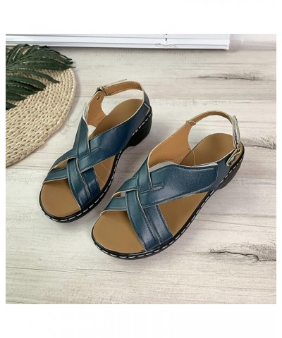 Women Retro Leather Hook Loop Wedge Sandals Crisscross Band Thong Sandals Female Non Slip Wear Resisting Beach 7 Navy $29.35 ...