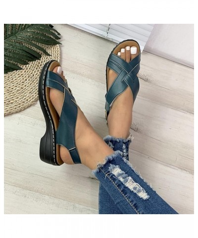 Women Retro Leather Hook Loop Wedge Sandals Crisscross Band Thong Sandals Female Non Slip Wear Resisting Beach 7 Navy $29.35 ...