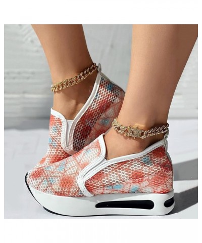 Platform Wedge Sneakers for Women Fashion Embroidery Floral Mesh Air Comfort Chunky Sneakers Hidden High Heels Slip On Loafer...