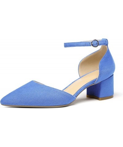 Women's Pointed Toe Pumps D'Orsay Sandals Ankle Strap Buckle Chunky Block Heel Dress Shoes Suede Light Blue $39.74 Sandals