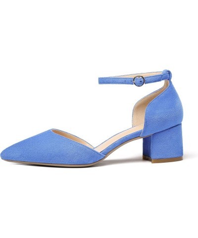 Women's Pointed Toe Pumps D'Orsay Sandals Ankle Strap Buckle Chunky Block Heel Dress Shoes Suede Light Blue $39.74 Sandals