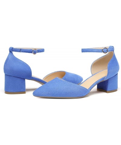 Women's Pointed Toe Pumps D'Orsay Sandals Ankle Strap Buckle Chunky Block Heel Dress Shoes Suede Light Blue $39.74 Sandals