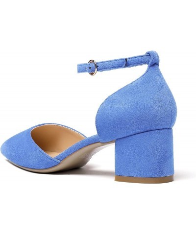 Women's Pointed Toe Pumps D'Orsay Sandals Ankle Strap Buckle Chunky Block Heel Dress Shoes Suede Light Blue $39.74 Sandals