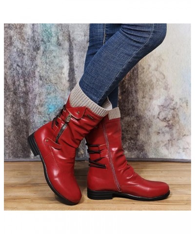 Boots For Women Low Heel Mid Calf Pull On Winter Boots Side Zip Slouchy Western Cowboy Booties Non Slip Outdoor Shoes W-red $...