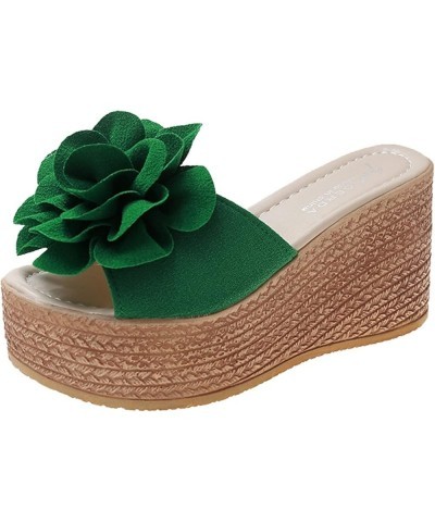 Dog Slippers for Women Non Slip Sandals Wedge Heel Flower Thick Sole Casual Sexy Bedroom Slippers Women Green $12.63 Sandals