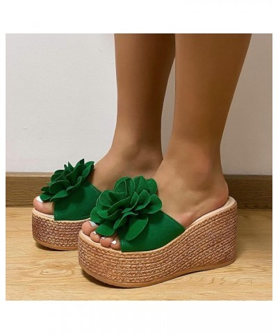 Dog Slippers for Women Non Slip Sandals Wedge Heel Flower Thick Sole Casual Sexy Bedroom Slippers Women Green $12.63 Sandals