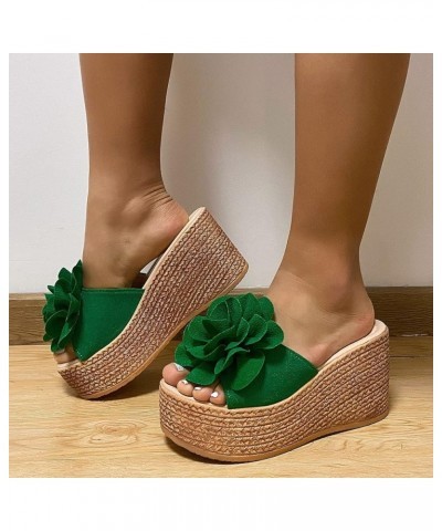 Dog Slippers for Women Non Slip Sandals Wedge Heel Flower Thick Sole Casual Sexy Bedroom Slippers Women Green $12.63 Sandals