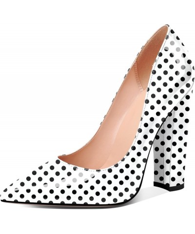 Women's Chunky High Heel Pumps Pointed Toe Slip-on Party Wedding Dress Shoes 4.7 Inch Polka Dot $38.47 Pumps