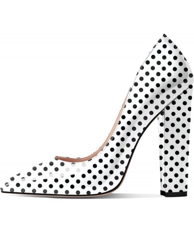 Women's Chunky High Heel Pumps Pointed Toe Slip-on Party Wedding Dress Shoes 4.7 Inch Polka Dot $38.47 Pumps