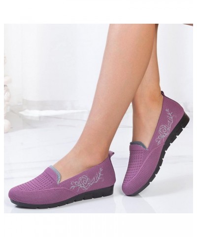 Women's Shoes Fashion Solid Color Printing Soft Sole Breathable Casual Shoes Casual Ballet Flats Shoes Purple $9.89 Loafers &...