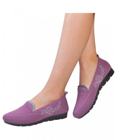 Women's Shoes Fashion Solid Color Printing Soft Sole Breathable Casual Shoes Casual Ballet Flats Shoes Purple $9.89 Loafers &...