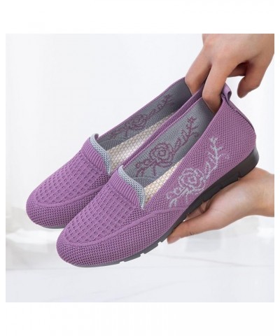 Women's Shoes Fashion Solid Color Printing Soft Sole Breathable Casual Shoes Casual Ballet Flats Shoes Purple $9.89 Loafers &...