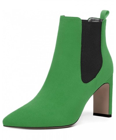 Womens Work Suede Solid Sexy Pointed Toe Bungee Chunky High Heel Ankle High Boots 3.3 Inch Green $30.00 Boots