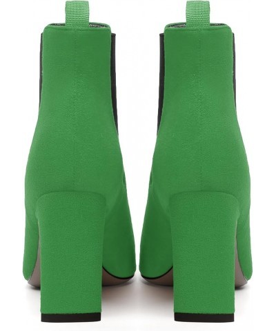 Womens Work Suede Solid Sexy Pointed Toe Bungee Chunky High Heel Ankle High Boots 3.3 Inch Green $30.00 Boots