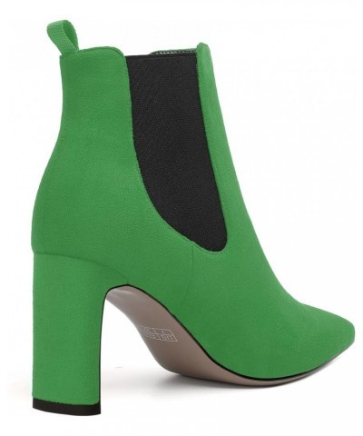 Womens Work Suede Solid Sexy Pointed Toe Bungee Chunky High Heel Ankle High Boots 3.3 Inch Green $30.00 Boots