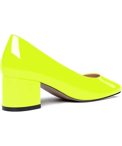 Womens Party Round Toe Dress Slip On Patent Chunky Low Heel Pumps Shoes 2 Inch Neon Yellow $33.74 Pumps