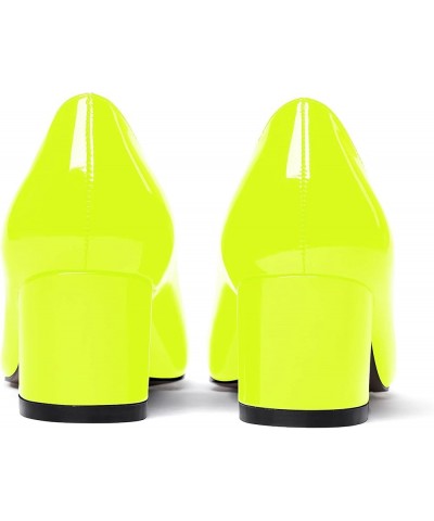 Womens Party Round Toe Dress Slip On Patent Chunky Low Heel Pumps Shoes 2 Inch Neon Yellow $33.74 Pumps